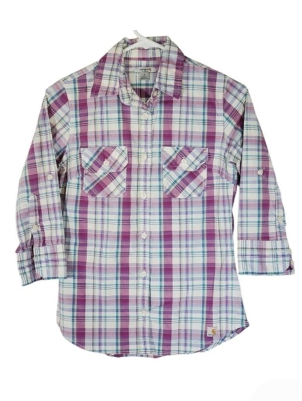1414 * Carhartt Plaid Button Down White Purple Size S